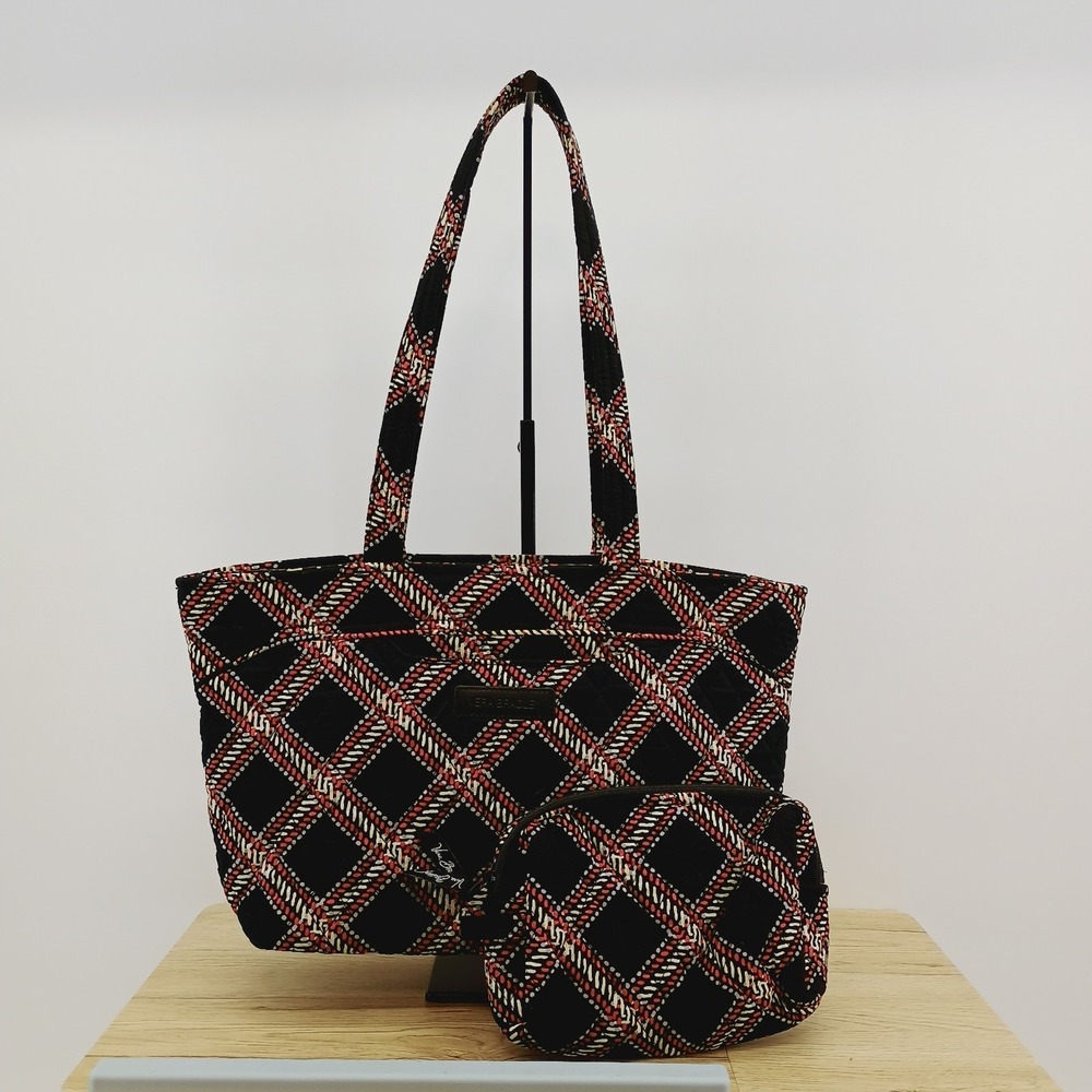 Vera Bradley Minsk Plaid Shoulder Tote Quilted Cotton Bag And Cosmetic Case Set - Picture 1 of 12